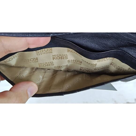 MICHAEL KORS Medium Bifold Flap Black Leather Wallet Palm Beach Continental - Picture 10 of 13